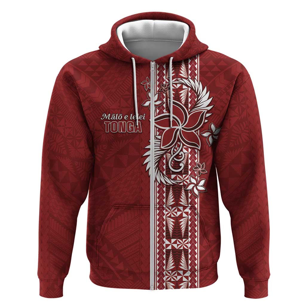 Tonga Language Week Zip Hoodie Malo e Lelei Kupesi Ngatu Pattern LT05 Zip Hoodie Red - Polynesian Pride