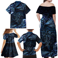 Aotearoa New Zealand Octopus Family Matching Off Shoulder Maxi Dress and Hawaiian Shirt Silver Fern Maori Pattern
