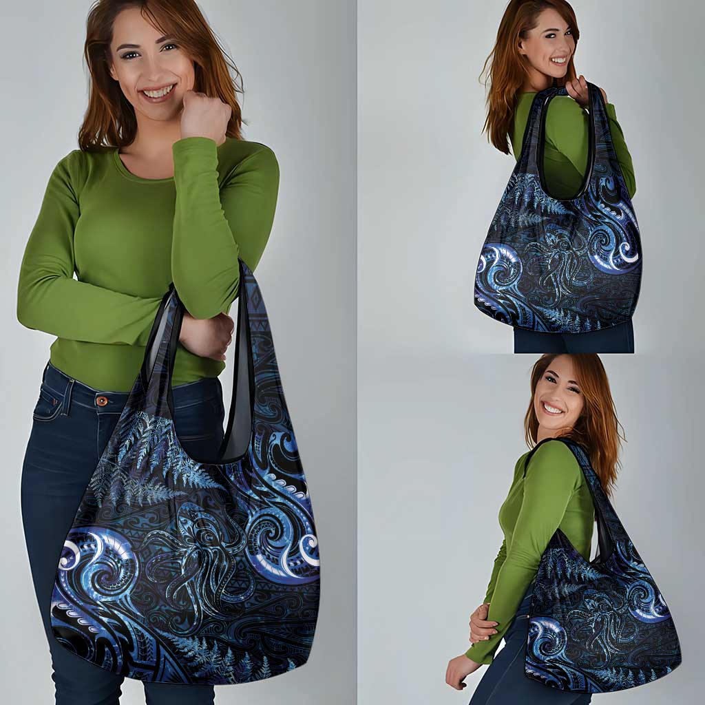 Aotearoa New Zealand Octopus Grocery Bag Silver Fern Maori Pattern