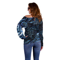 Aotearoa New Zealand Octopus Off Shoulder Sweater Silver Fern Maori Pattern