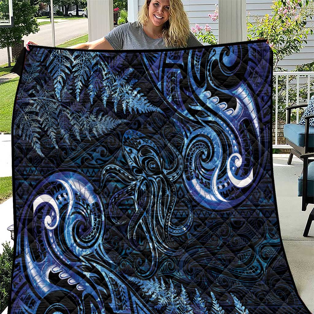Aotearoa New Zealand Octopus Quilt Silver Fern Maori Pattern LT05 Blue - Polynesian Pride
