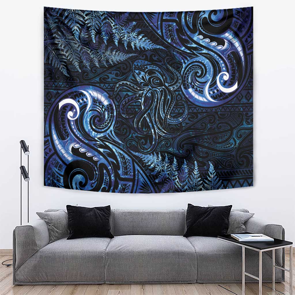 Aotearoa New Zealand Octopus Tapestry Silver Fern Maori Pattern LT05 Blue - Polynesian Pride