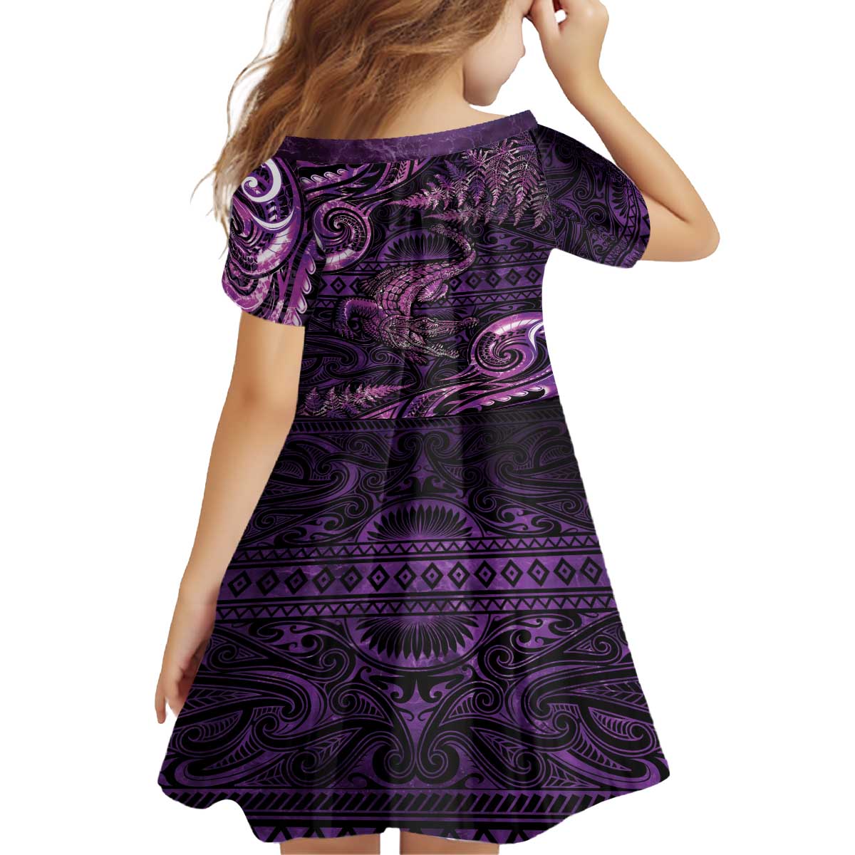 Aotearoa New Zealand Crocodile Family Matching Off The Shoulder Long Sleeve Dress and Hawaiian Shirt Silver Fern Maori Pattern LT05 - Polynesian Pride