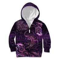 Aotearoa New Zealand Crocodile Kid Hoodie Silver Fern Maori Pattern