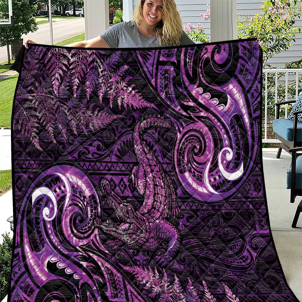 Aotearoa New Zealand Crocodile Quilt Silver Fern Maori Pattern LT05 Purple - Polynesian Pride