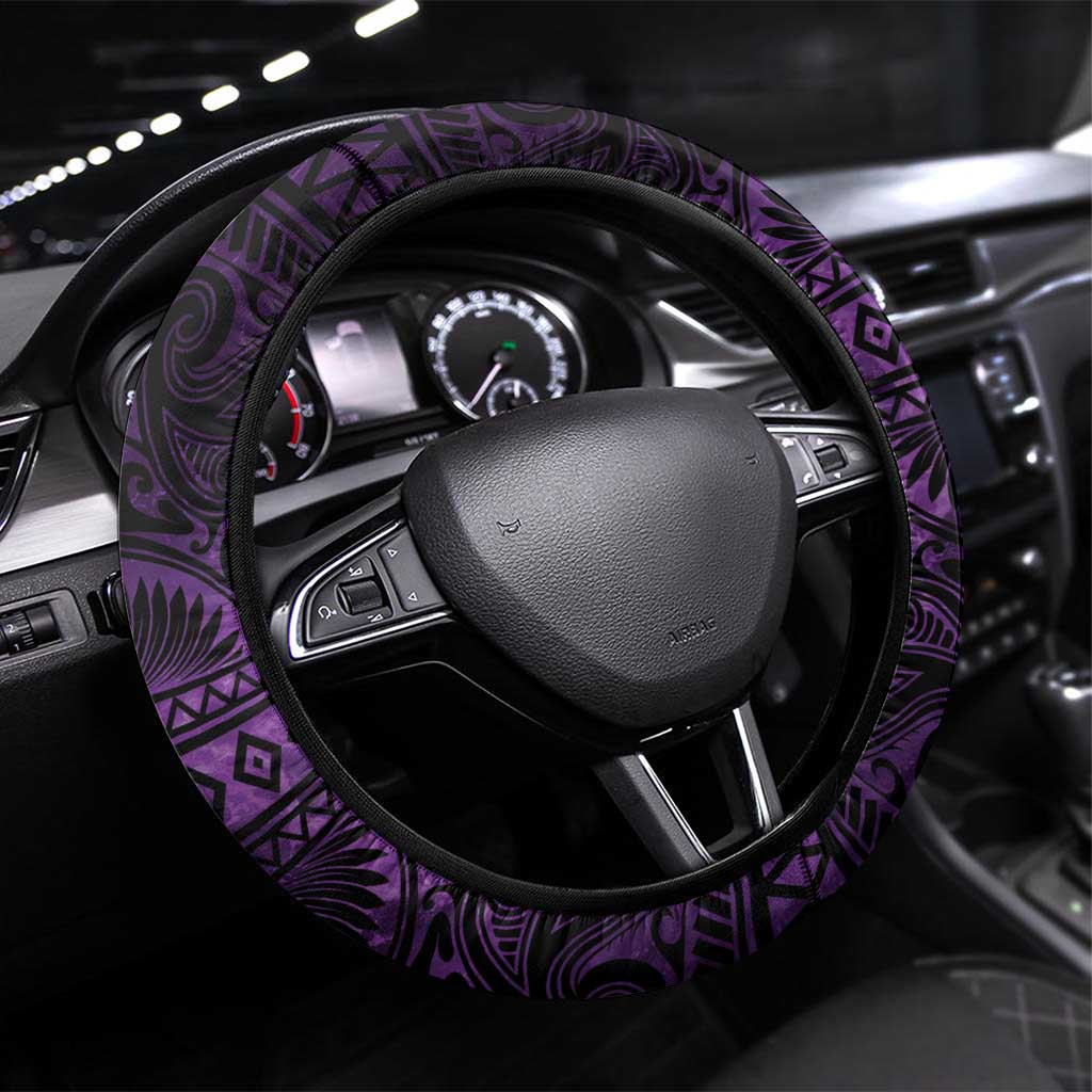 Aotearoa New Zealand Crocodile Steering Wheel Cover Silver Fern Maori Pattern LT05 Universal Fit Purple - Polynesian Pride