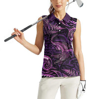 Aotearoa New Zealand Crocodile Women Sleeveless Polo Shirt Silver Fern Maori Pattern