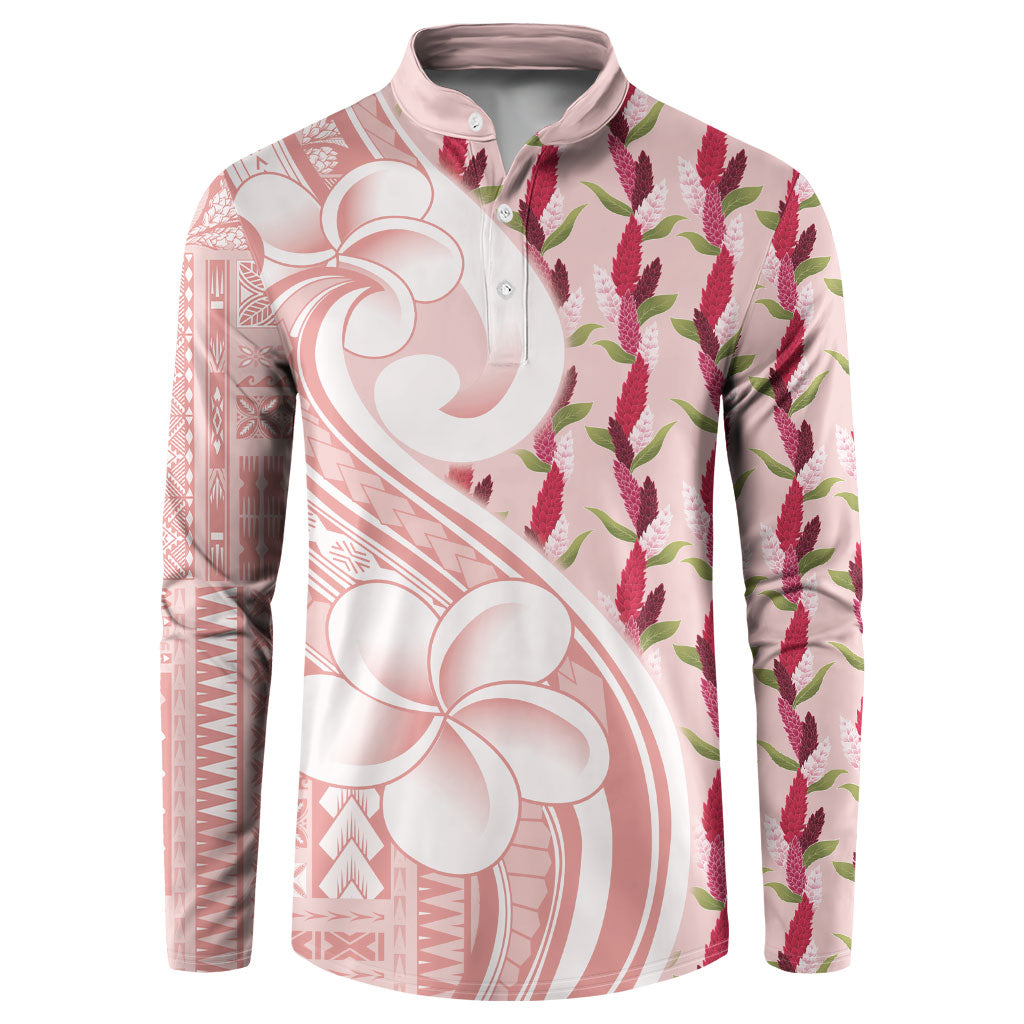Samoa Teuila Button Sweatshirt Pink Samoan Siapo Motifs