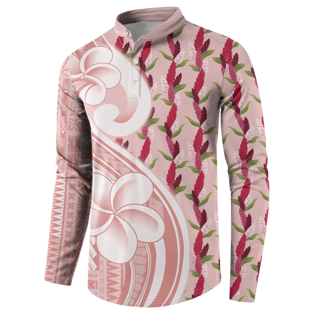 Samoa Teuila Button Sweatshirt Pink Samoan Siapo Motifs