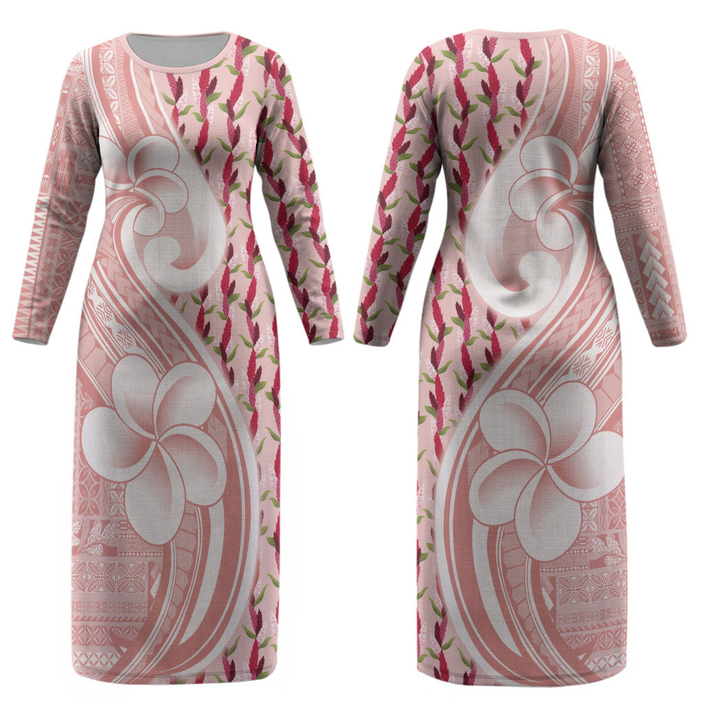 Samoa Teuila Couples Matching Long Sleeve Bodycon Dress and Hawaiian Shirt Pink Samoan Siapo Motifs LT05 - Polynesian Pride