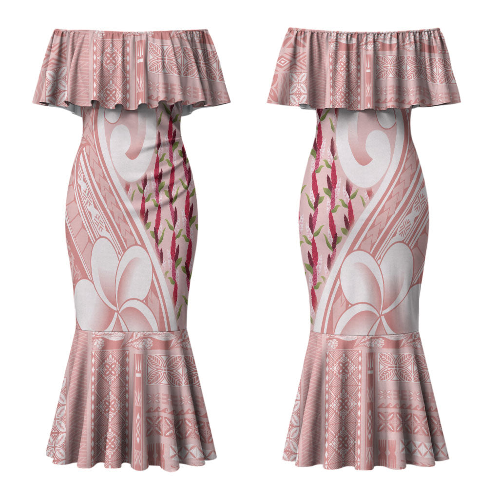 Samoa Teuila Couples Matching Mermaid Dress and Hawaiian Shirt Pink Samoan Siapo Motifs LT05 - Polynesian Pride