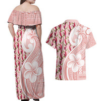 Samoa Teuila Couples Matching Off Shoulder Maxi Dress and Hawaiian Shirt Pink Samoan Siapo Motifs