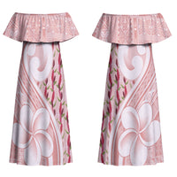 Samoa Teuila Couples Matching Off Shoulder Maxi Dress and Long Sleeve Button Shirt Pink Samoan Siapo Motifs LT05 - Polynesian Pride
