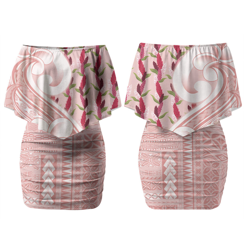 Samoa Teuila Couples Matching Off Shoulder Short Dress and Long Sleeve Button Shirt Pink Samoan Siapo Motifs LT05 - Polynesian Pride