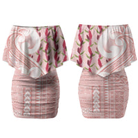 Samoa Teuila Couples Matching Off Shoulder Short Dress and Long Sleeve Button Shirt Pink Samoan Siapo Motifs LT05 - Polynesian Pride