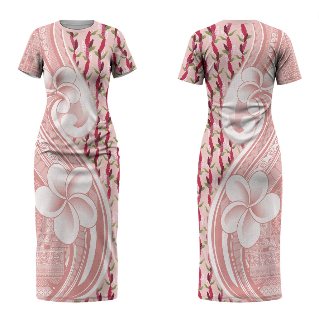Samoa Teuila Couples Matching Short Sleeve Bodycon Dress and Hawaiian Shirt Pink Samoan Siapo Motifs LT05 - Polynesian Pride