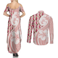 Samoa Teuila Couples Matching Summer Maxi Dress and Long Sleeve Button Shirt Pink Samoan Siapo Motifs