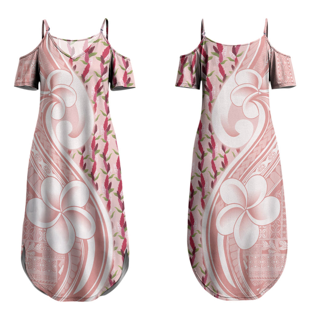 Samoa Teuila Couples Matching Summer Maxi Dress and Long Sleeve Button Shirt Pink Samoan Siapo Motifs LT05 - Polynesian Pride