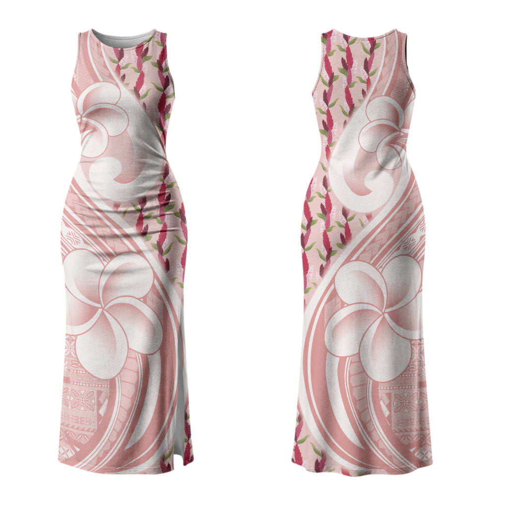 Samoa Teuila Couples Matching Tank Maxi Dress and Long Sleeve Button Shirt Pink Samoan Siapo Motifs LT05 - Polynesian Pride