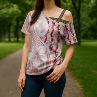 Samoa Teuila Cross Shoulder Shirt Pink Samoan Siapo Motifs