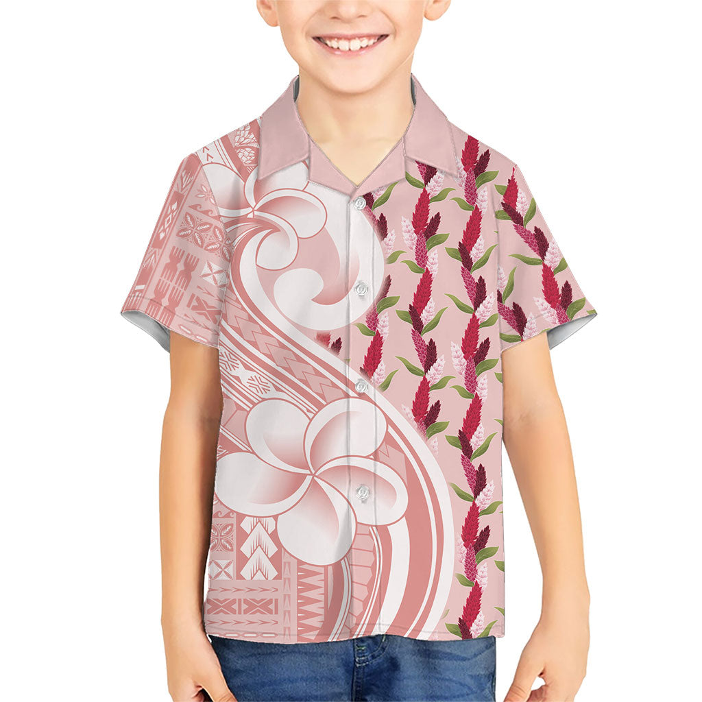 Samoa Teuila Family Matching Off Shoulder Short Dress and Hawaiian Shirt Pink Samoan Siapo Motifs
