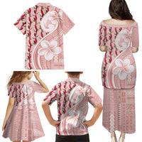 Samoa Teuila Family Matching Puletasi and Hawaiian Shirt Pink Samoan Siapo Motifs