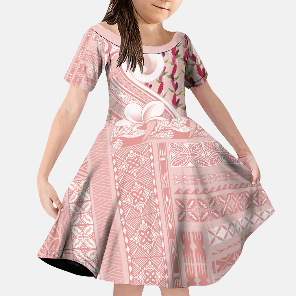 Samoa Teuila Family Matching Tank Maxi Dress and Hawaiian Shirt Pink Samoan Siapo Motifs