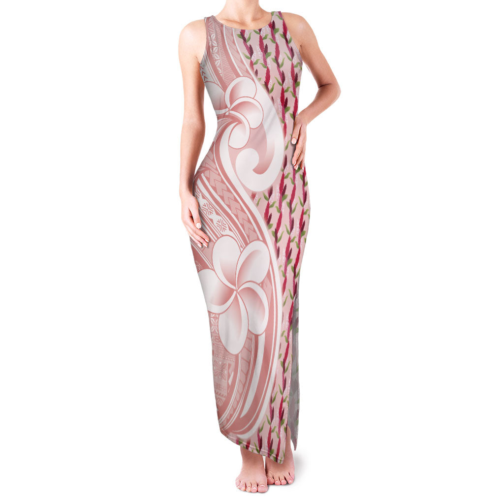 Samoa Teuila Family Matching Tank Maxi Dress and Hawaiian Shirt Pink Samoan Siapo Motifs
