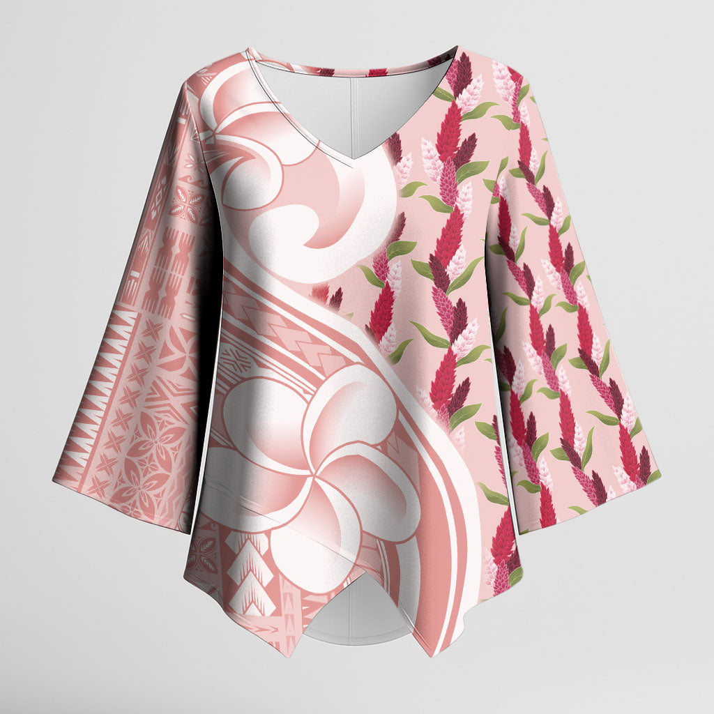 Samoa Teuila Kimono Sleeve Blouse Pink Samoan Siapo Motifs