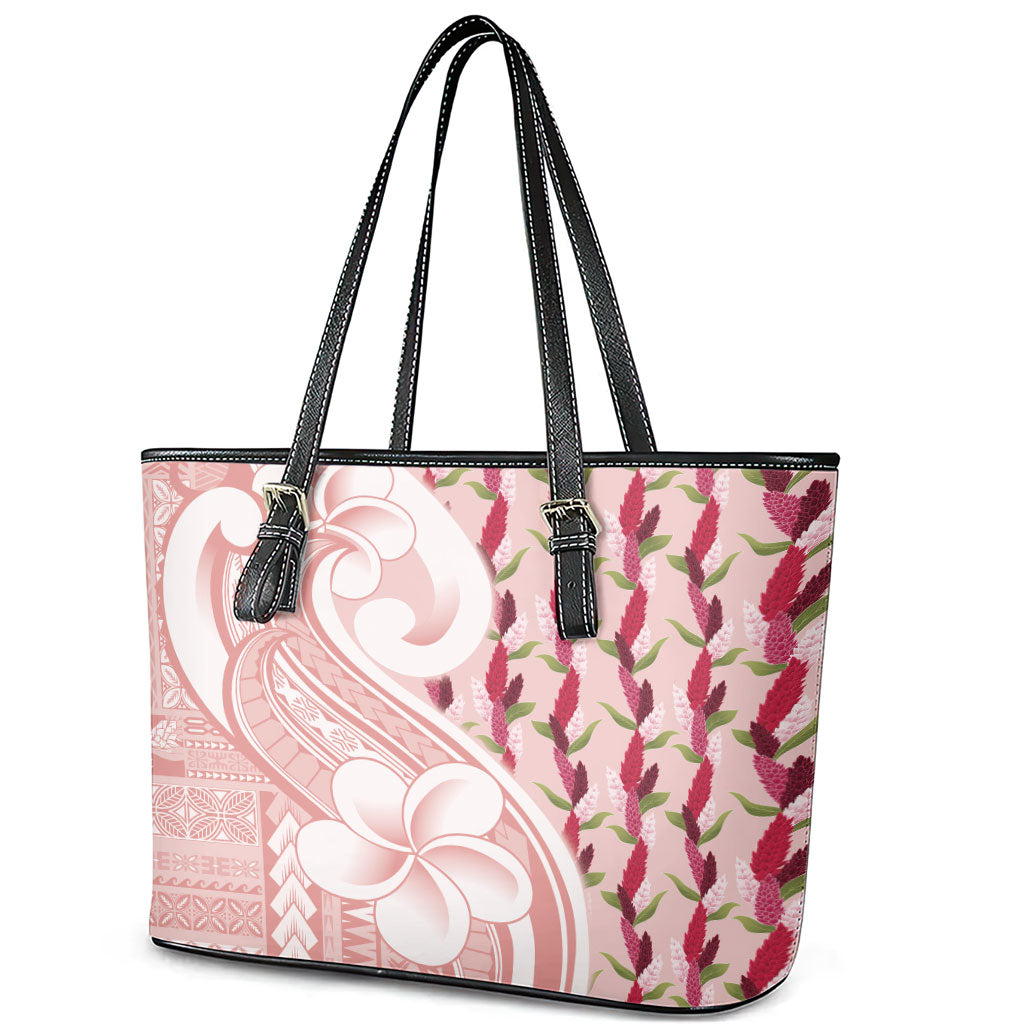 Samoa Teuila Leather Tote Bag Pink Samoan Siapo Motifs