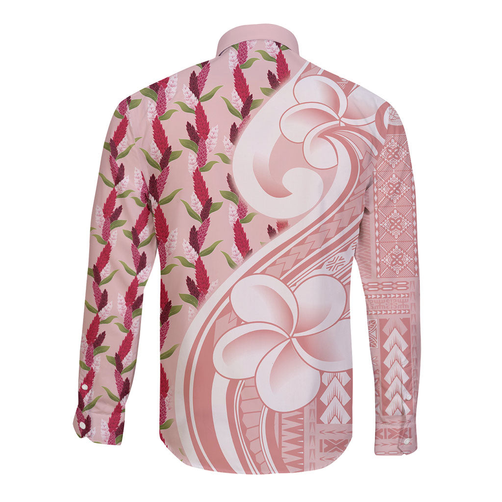 Samoa Teuila Long Sleeve Button Shirt Pink Samoan Siapo Motifs