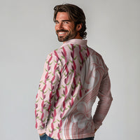 Samoa Teuila Long Sleeve Polo Shirt Pink Samoan Siapo Motifs