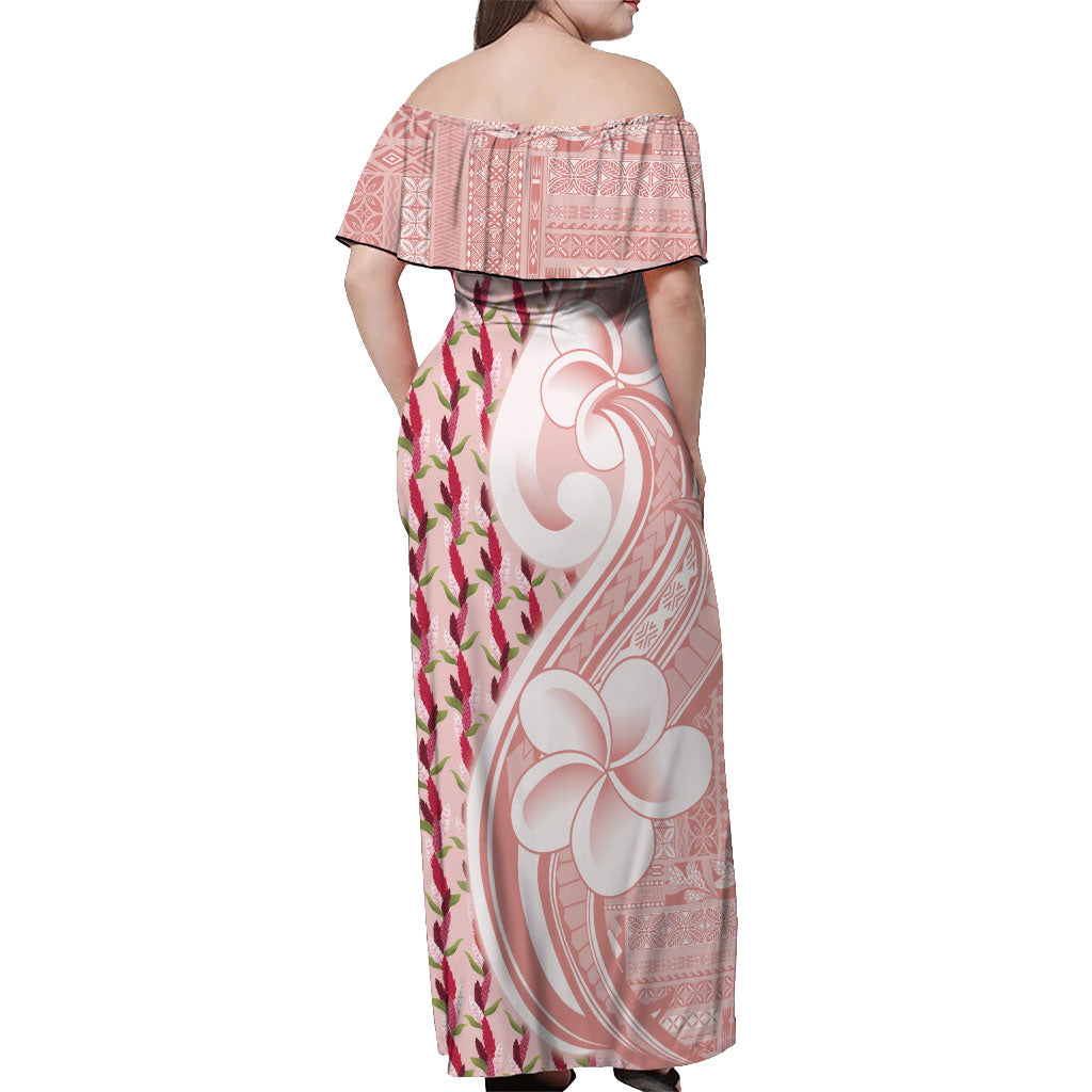 Samoa Teuila Off Shoulder Maxi Dress Pink Samoan Siapo Motifs