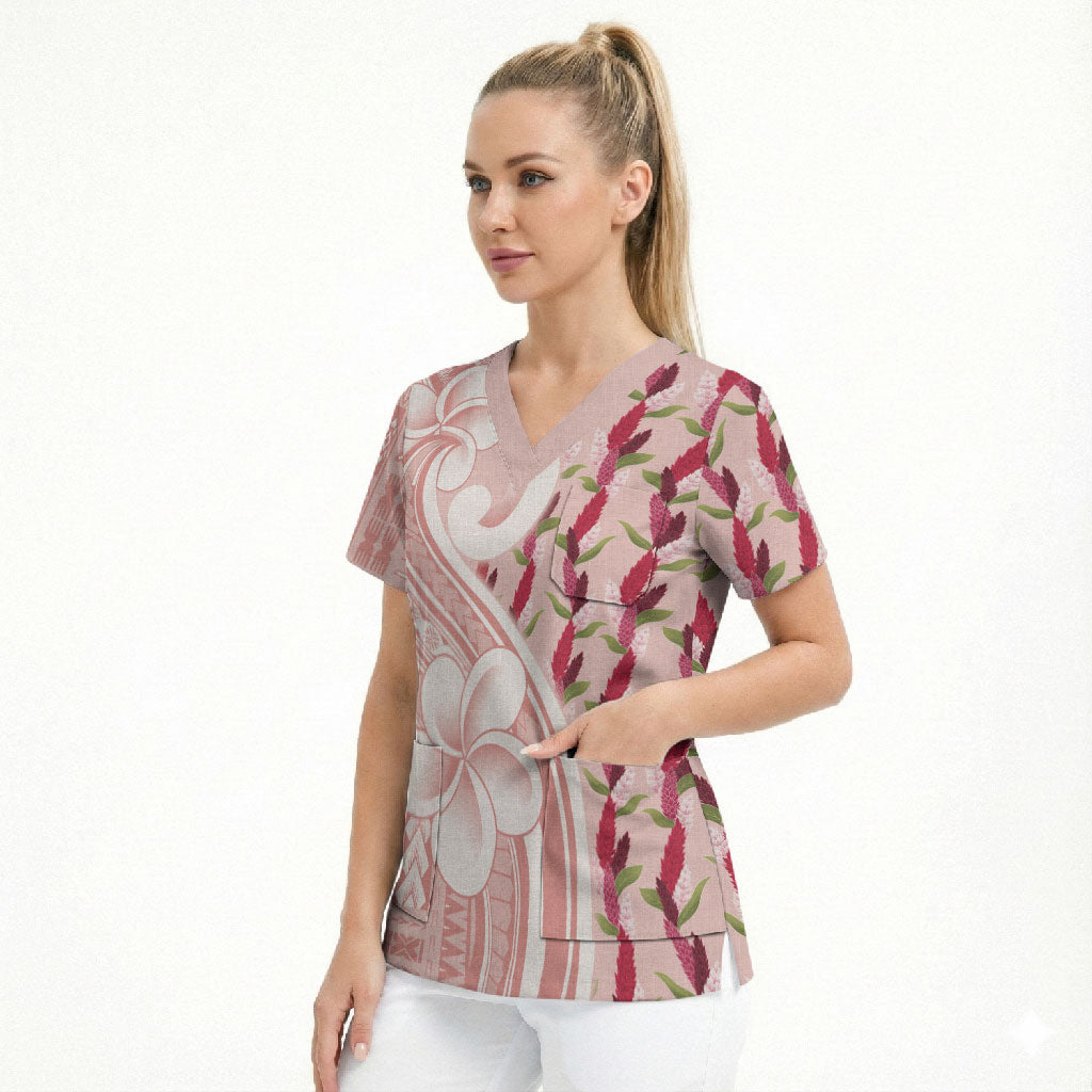 Samoa Teuila Scrub Top Pink Samoan Siapo Motifs