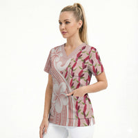 Samoa Teuila Scrub Top Pink Samoan Siapo Motifs