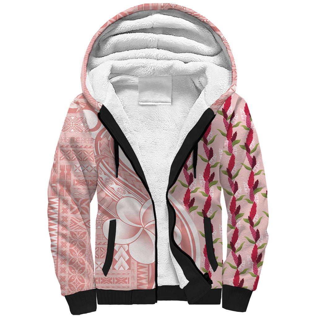 Samoa Teuila Sherpa Hoodie Pink Samoan Siapo Motifs