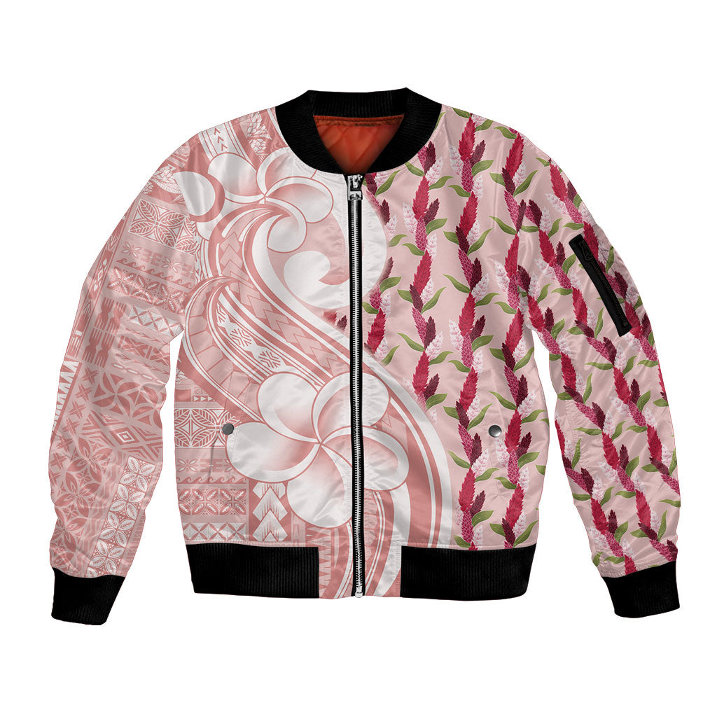 Samoa Teuila Sleeve Zip Bomber Jacket Pink Samoan Siapo Motifs