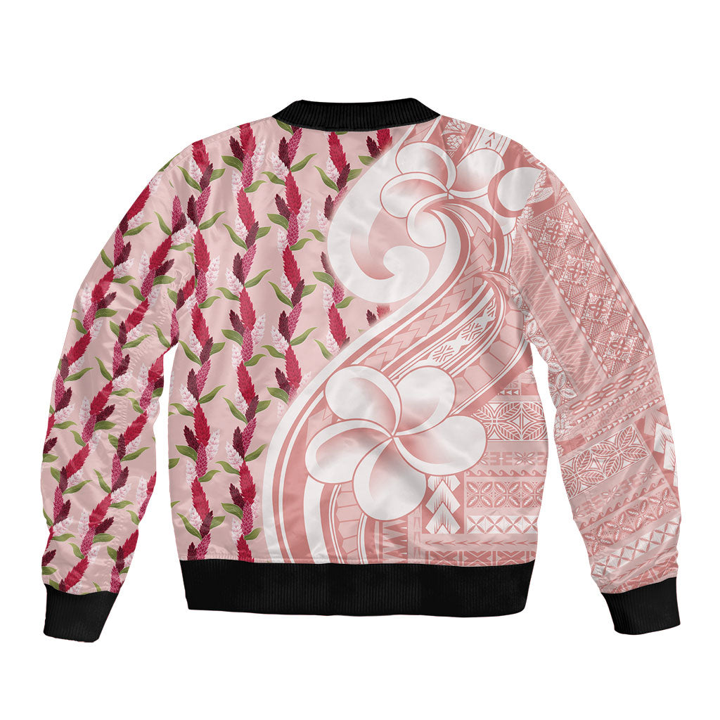 Samoa Teuila Sleeve Zip Bomber Jacket Pink Samoan Siapo Motifs