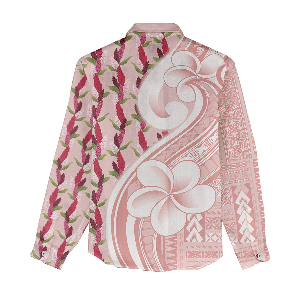 Samoa Teuila Women Casual Shirt Pink Samoan Siapo Motifs