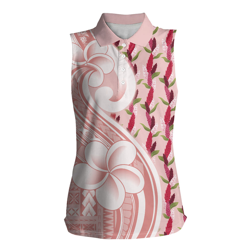 Samoa Teuila Women Sleeveless Polo Shirt Pink Samoan Siapo Motifs LT05 Female Pink - Polynesian Pride