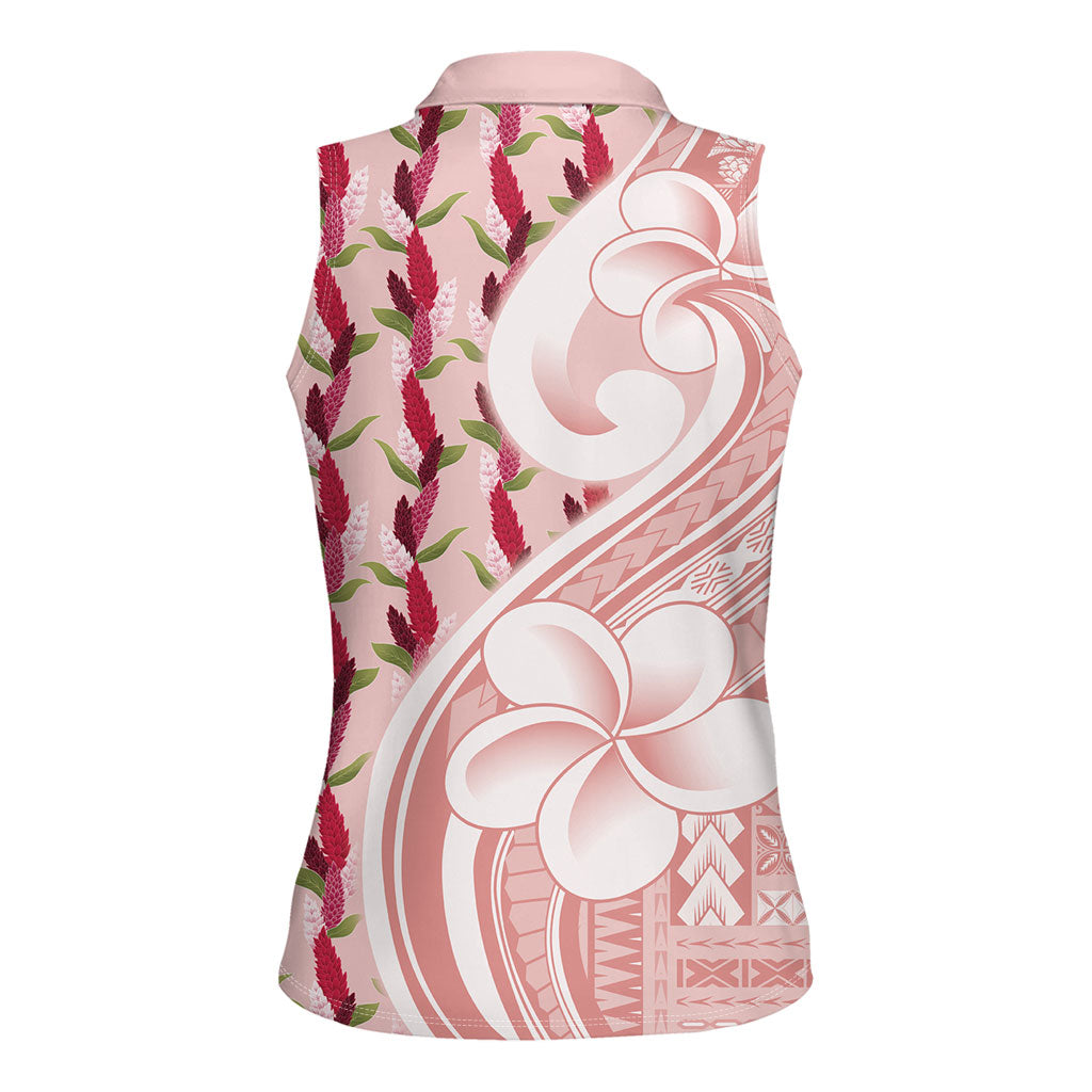 Samoa Teuila Women Sleeveless Polo Shirt Pink Samoan Siapo Motifs