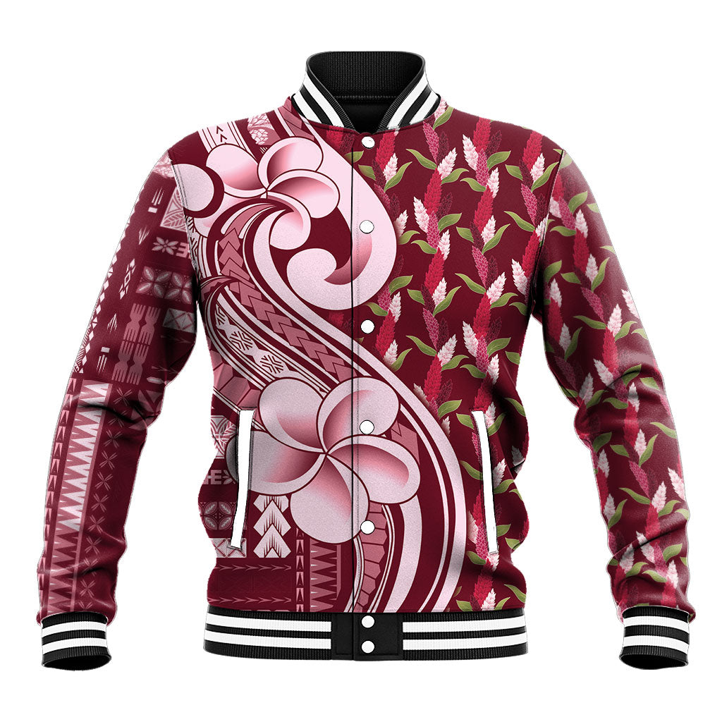 Samoa Teuila Baseball Jacket Maroon Samoan Siapo Motifs