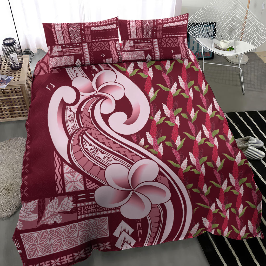 Samoa Teuila Bedding Set Maroon Samoan Siapo Motifs