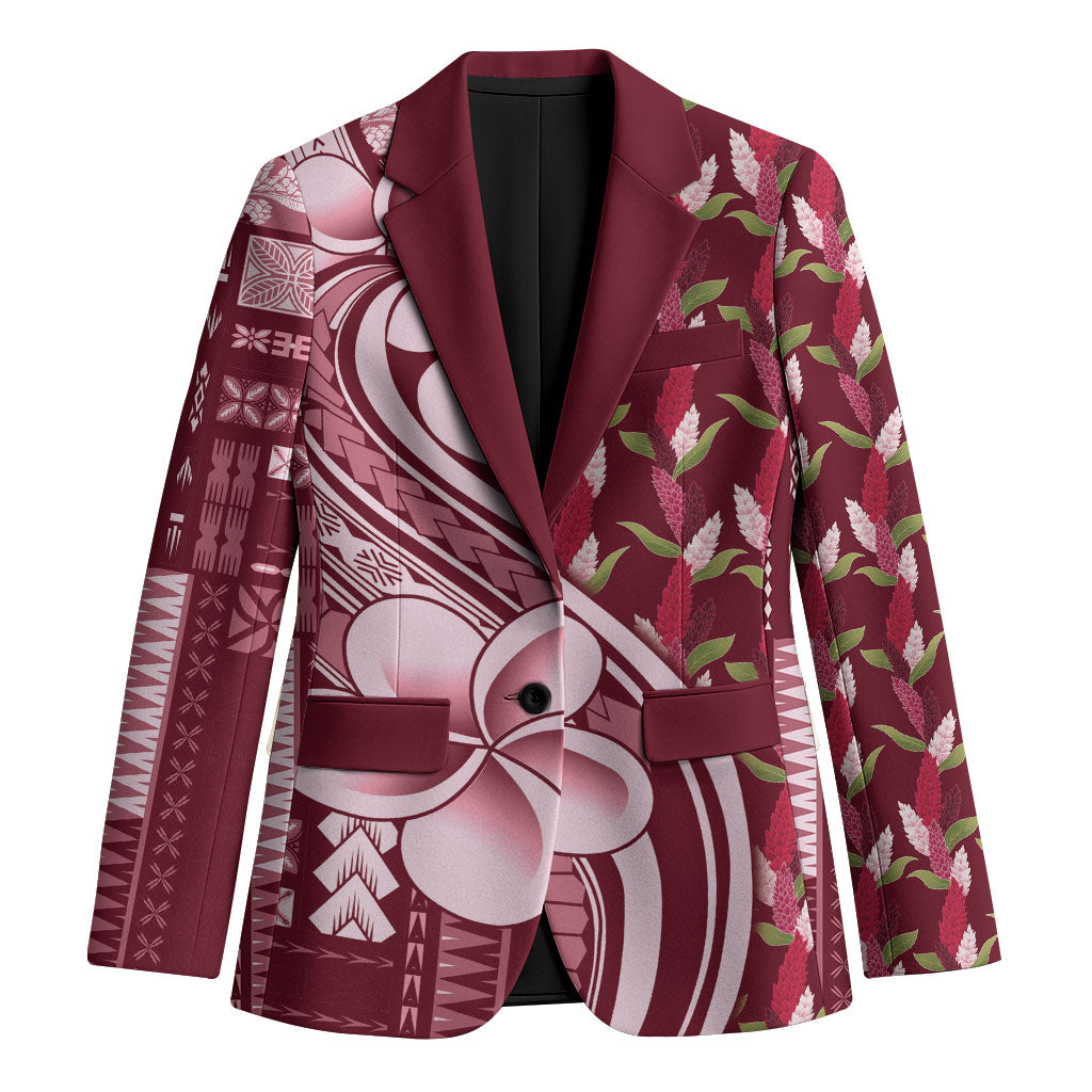 Samoa Teuila Blazer Maroon Samoan Siapo Motifs