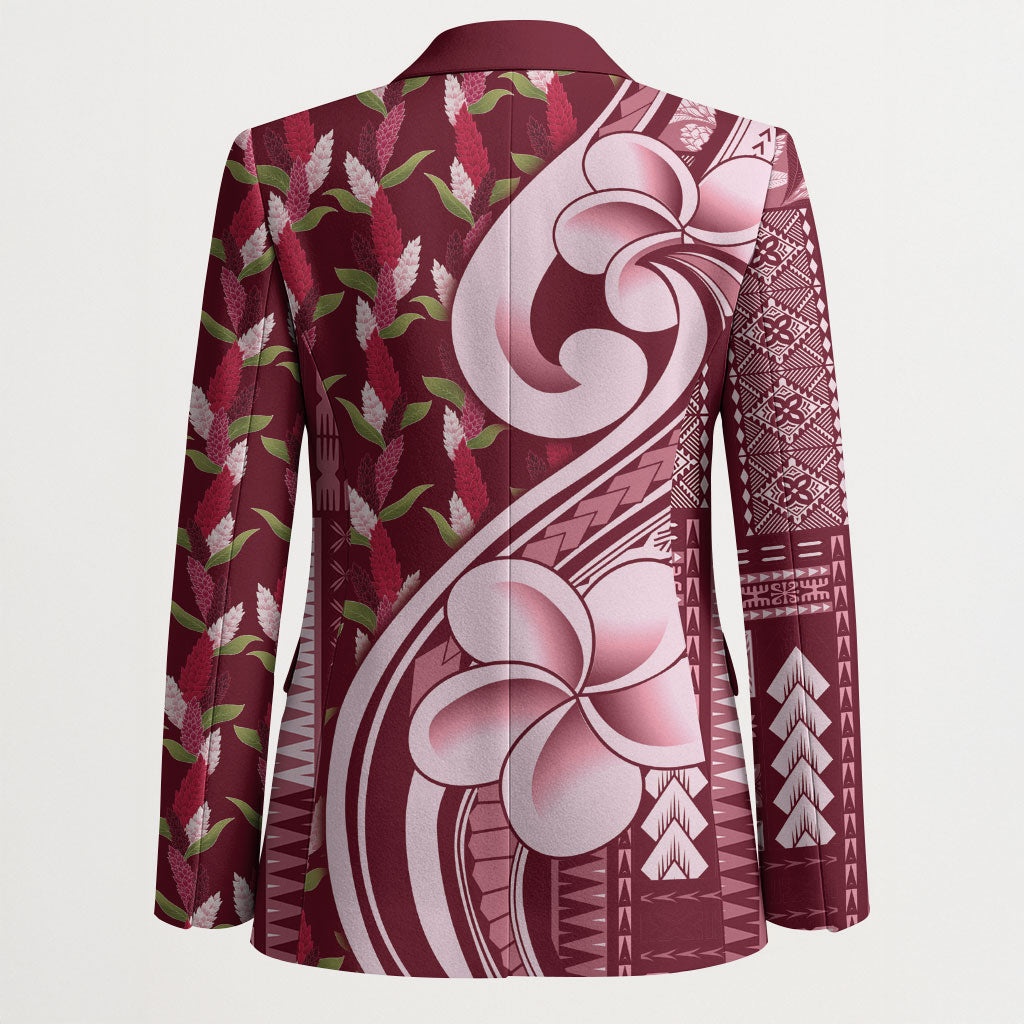 Samoa Teuila Blazer Maroon Samoan Siapo Motifs