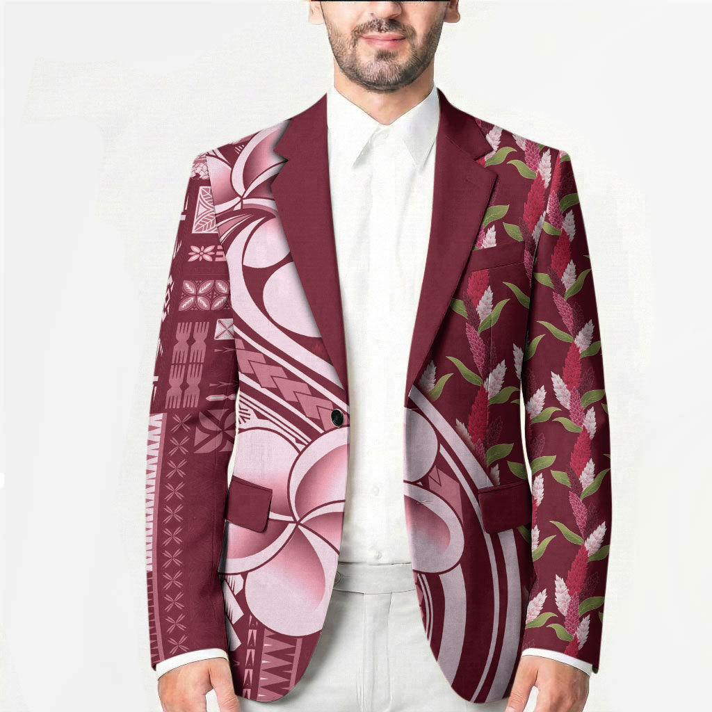 Samoa Teuila Blazer Maroon Samoan Siapo Motifs