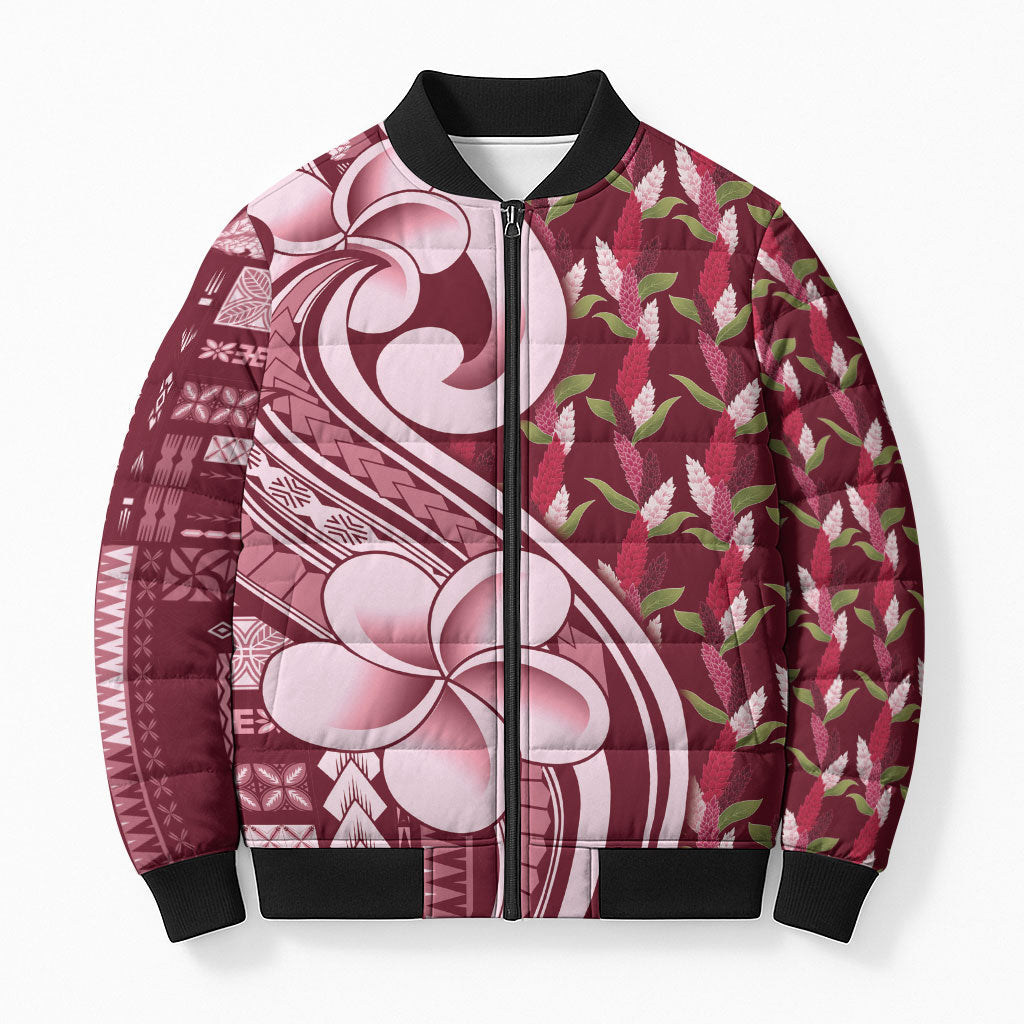 Samoa Teuila Bomber Puffer Jacket Maroon Samoan Siapo Motifs