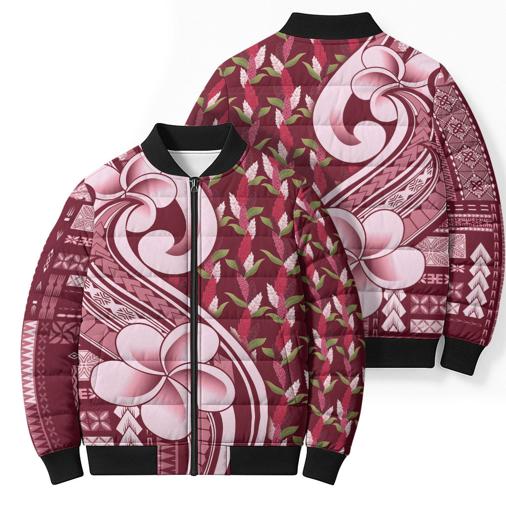 Samoa Teuila Bomber Puffer Jacket Maroon Samoan Siapo Motifs