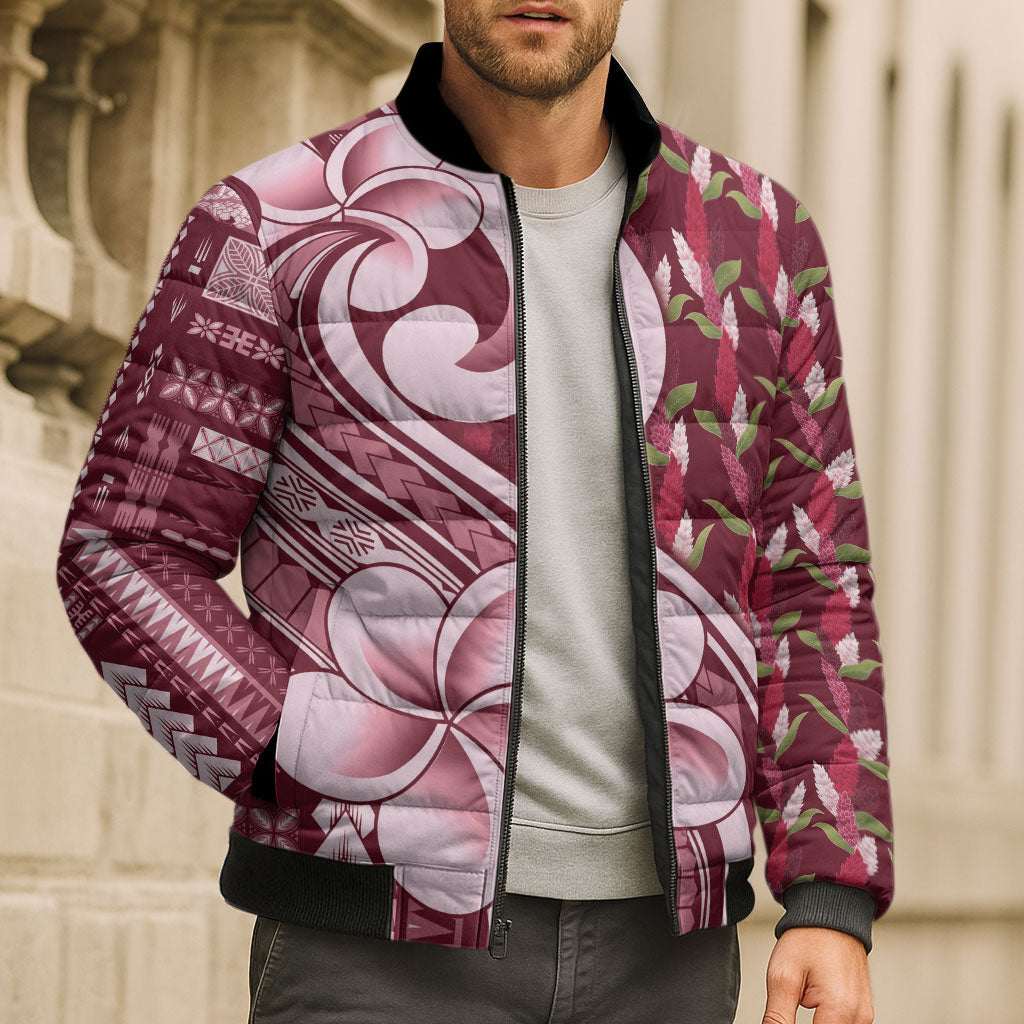 Samoa Teuila Bomber Puffer Jacket Maroon Samoan Siapo Motifs