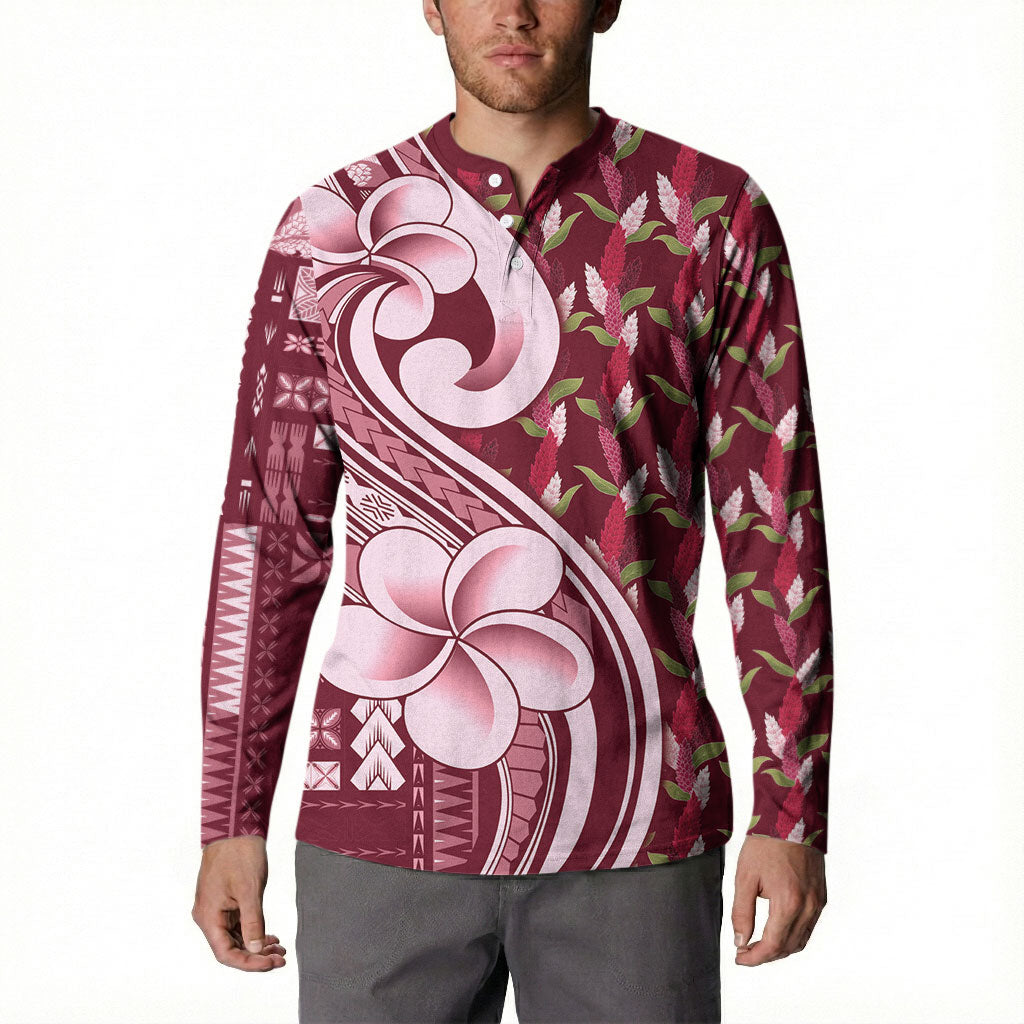 Samoa Teuila Button Sweatshirt Maroon Samoan Siapo Motifs